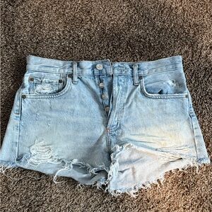 Agolde Light Blue Frayed Jean Shorts